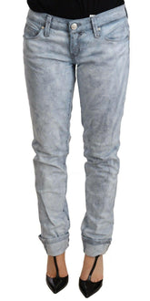 Acht Light Blue Washed Cotton Folded Hem Denim Trouser -   -  Acht.